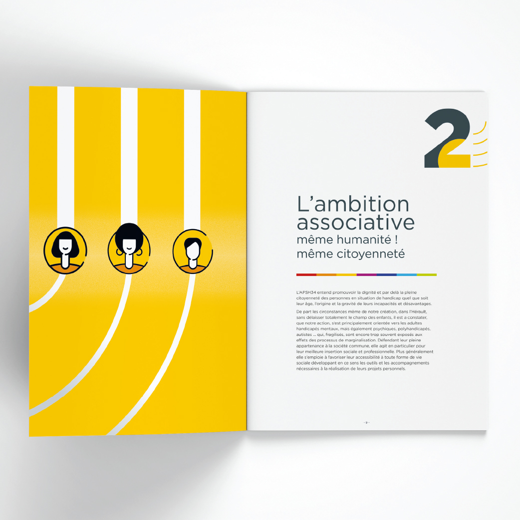 Pages intérieures d'une brochure "Projet associatif' pour l'agence Cool Communication.